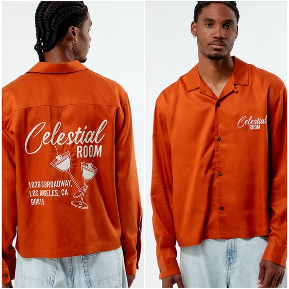 PacSun Other - NEW PacSun Celestial Room Orange Embroidered Camp Shirt Shacket Sz L